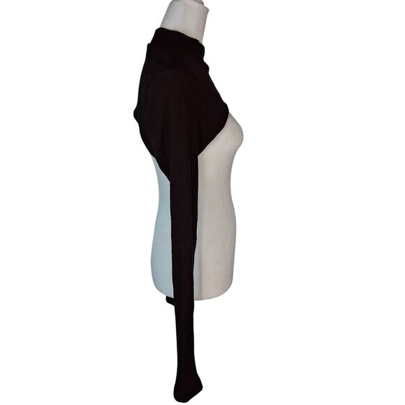 Y2K Dark Brown Ribbed Bolero Shrug Sweater Longsleeve Mock Neck Layering Piece - Picture 2 of 8